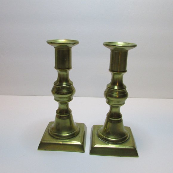 vintage brass push up candle stick holders set of 2 - Picture 8 of 13